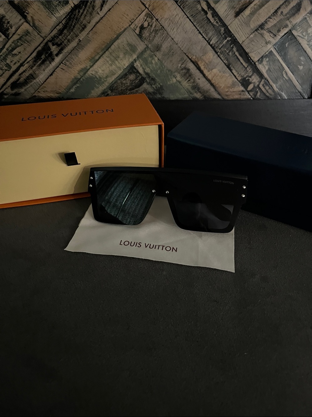 Louis Vuitton Black Shield Sunglasses with Dark Lenses